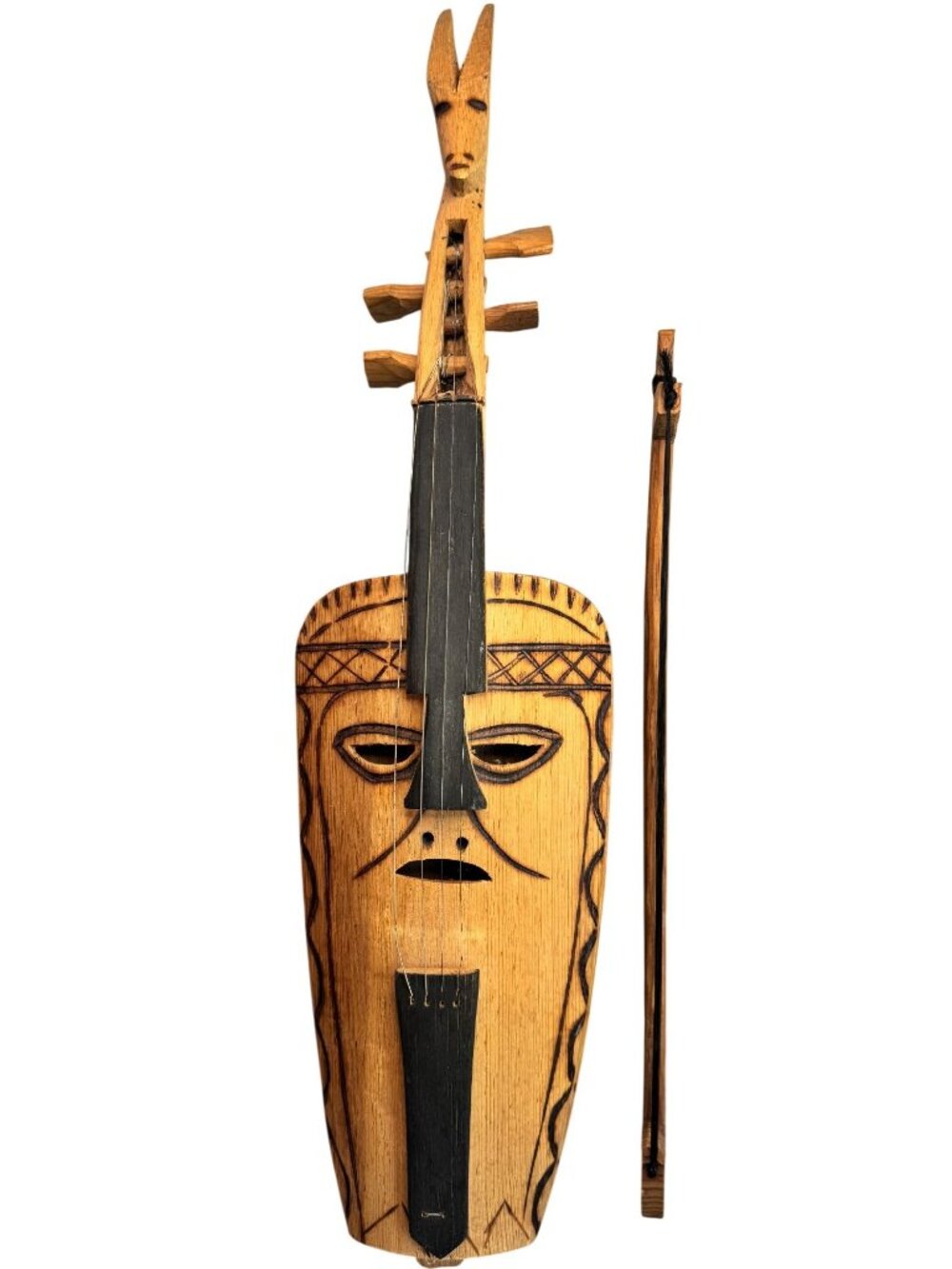 Vintage Hand Carved Wood African String Instrument Wall Art Sculpture 22” - Picture 2 of 9